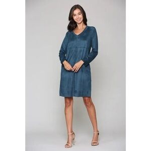 Joh Women’s Blue Aurora Long Sleeve Faux Suede Tunic Shift Mini Dress